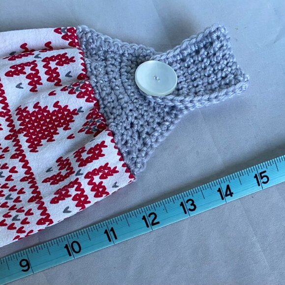Crochet Top Hanging Red Christmas Trees Snowflakes Flour Sack Kitchen Towel - Picture 6 of 8